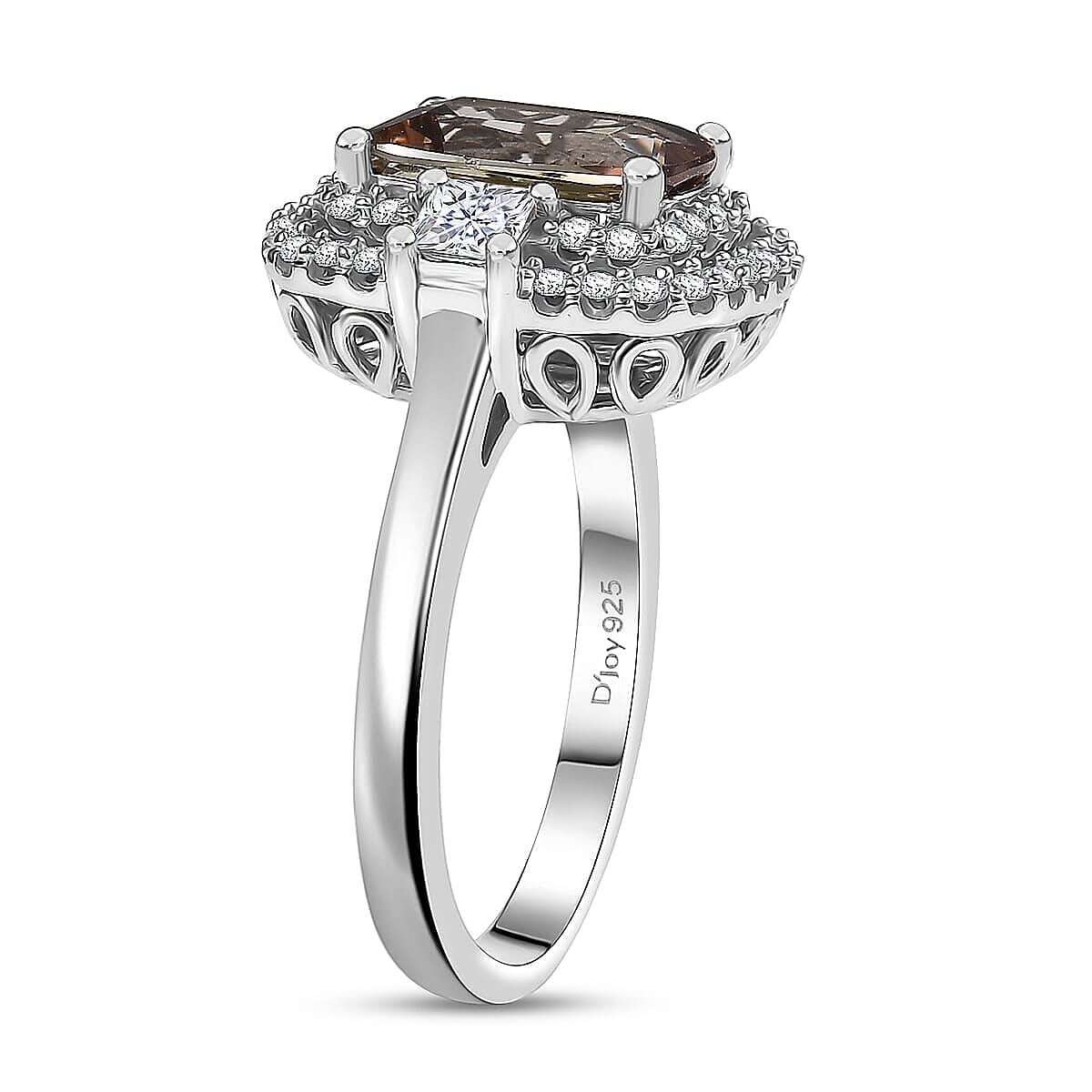 Certified and Appraised D'Joy Andalusite, Moissanite Main Stone With Side Stone Ring in Rhodium Overlay Sterling Silver  3.100  Ct. 8273095 3