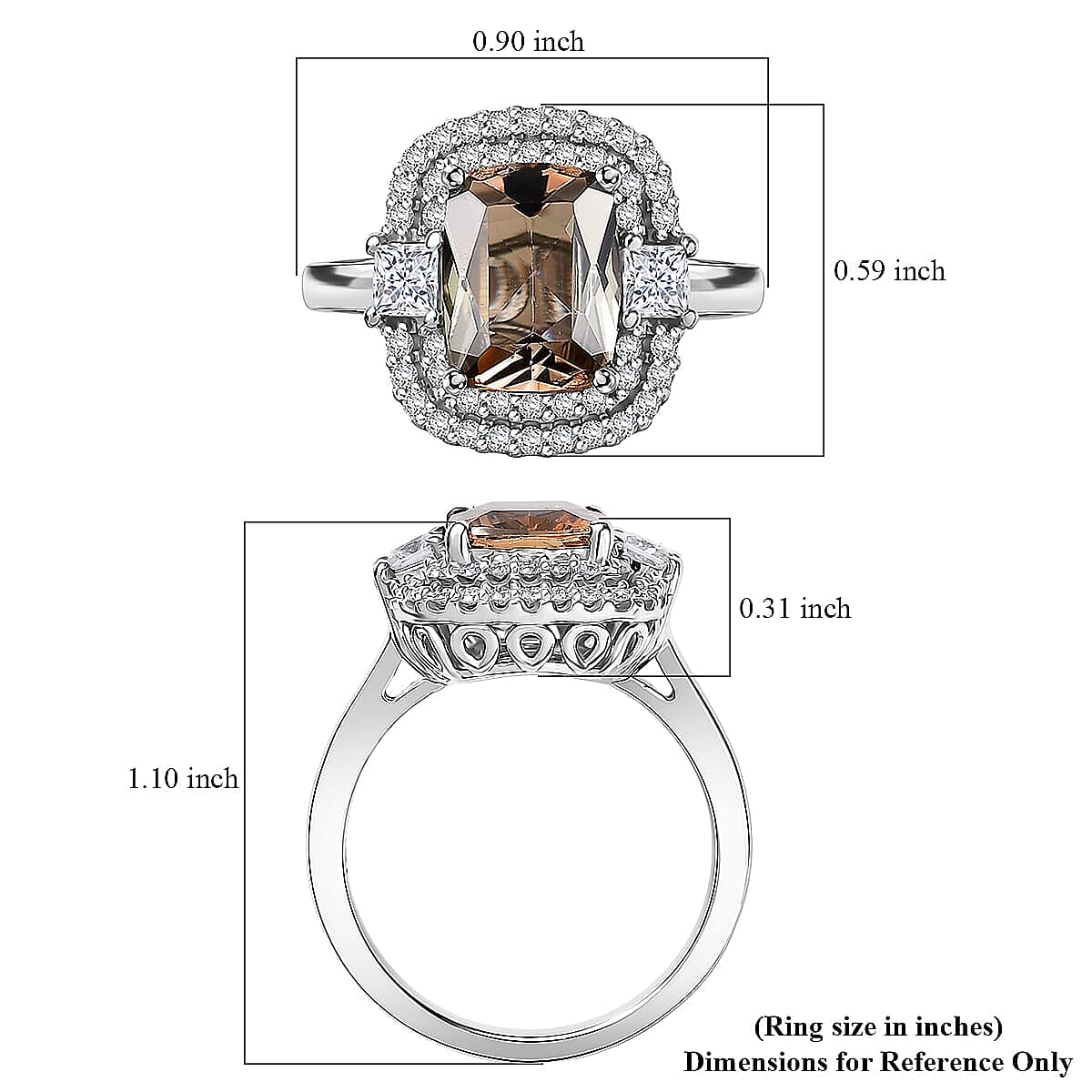 Certified and Appraised D'Joy Andalusite, Moissanite Main Stone With Side Stone Ring in Rhodium Overlay Sterling Silver  3.100  Ct. 8273095 5