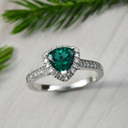 Luxuriant - Lab Grown Emerald Trillion Cut & Lab Grown Diamond (SI/G-H) Halo Ring in Rhodium Overlay Sterling Silver 1.27 Ct._8273106_1