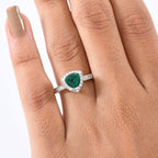 Luxuriant - Lab Grown Emerald Trillion Cut & Lab Grown Diamond (SI/G-H) Halo Ring in Rhodium Overlay Sterling Silver 1.27 Ct._8273106_2