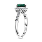 Luxuriant - Lab Grown Emerald Trillion Cut & Lab Grown Diamond (SI/G-H) Halo Ring in Rhodium Overlay Sterling Silver 1.27 Ct._8273106_3