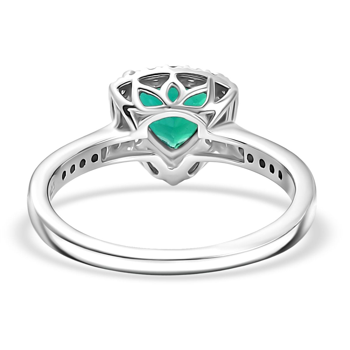 LUXURIANT Lab Grown Emerald, Lab Grown Diamond Halo Ring in Rhodium Overlay Sterling Silver 1.38 Ct. (SI-GH) V32521540 5