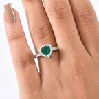 Luxuriant - Lab Grown Emerald Trillion Cut & Lab Grown Diamond (SI/G-H) Halo Ring in Rhodium Overlay Sterling Silver 1.27 Ct._8273107_2