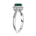 Luxuriant - Lab Grown Emerald Trillion Cut & Lab Grown Diamond (SI/G-H) Halo Ring in Rhodium Overlay Sterling Silver 1.27 Ct._8273107_3