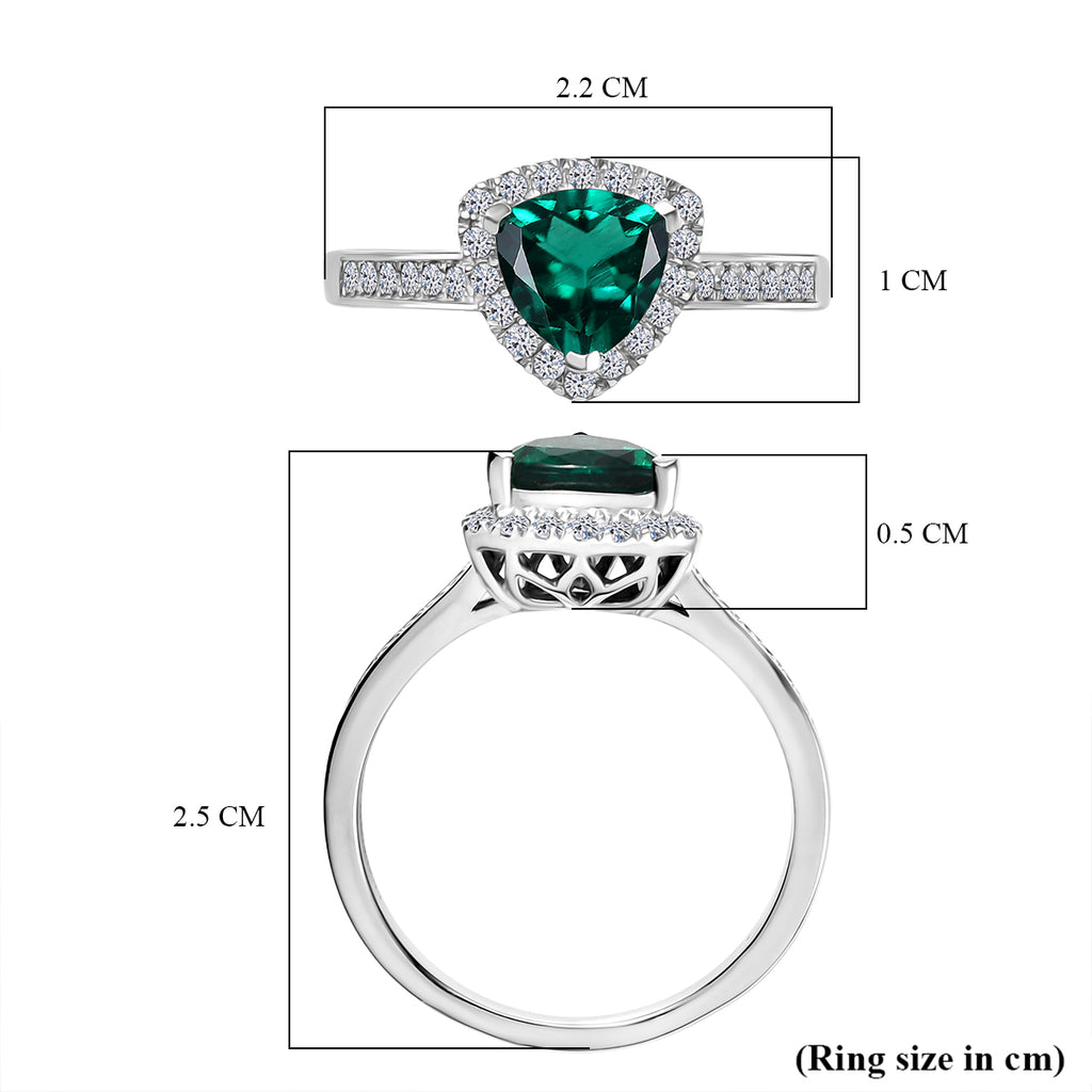 Luxuriant - Lab Grown Emerald Trillion Cut & Lab Grown Diamond (SI/G-H) Halo Ring in Rhodium Overlay Sterling Silver 1.27 Ct._8273107_5