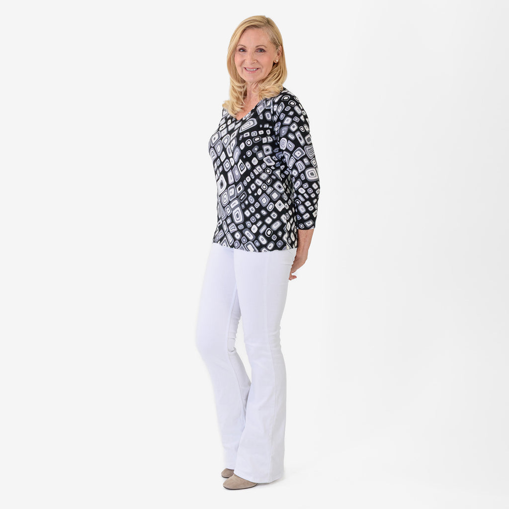 Pure & Natural Viscose Round Neck Top (Size 14/16) - Black, Grey & White_8273120_1