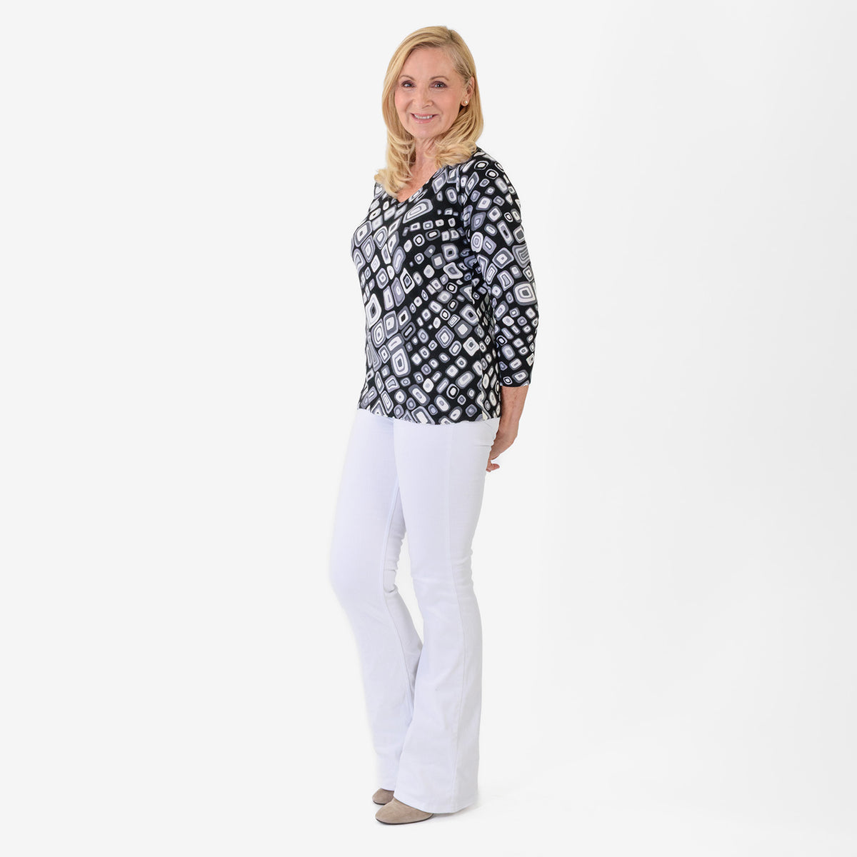 Pure &amp; Natural Viscose Round Neck Top (Size 14/16) - Black, Grey &amp; White V32557653 1