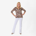 Pure & Natural Viscose Round Neck Top (Size 18/20) - Brown & White_8273125