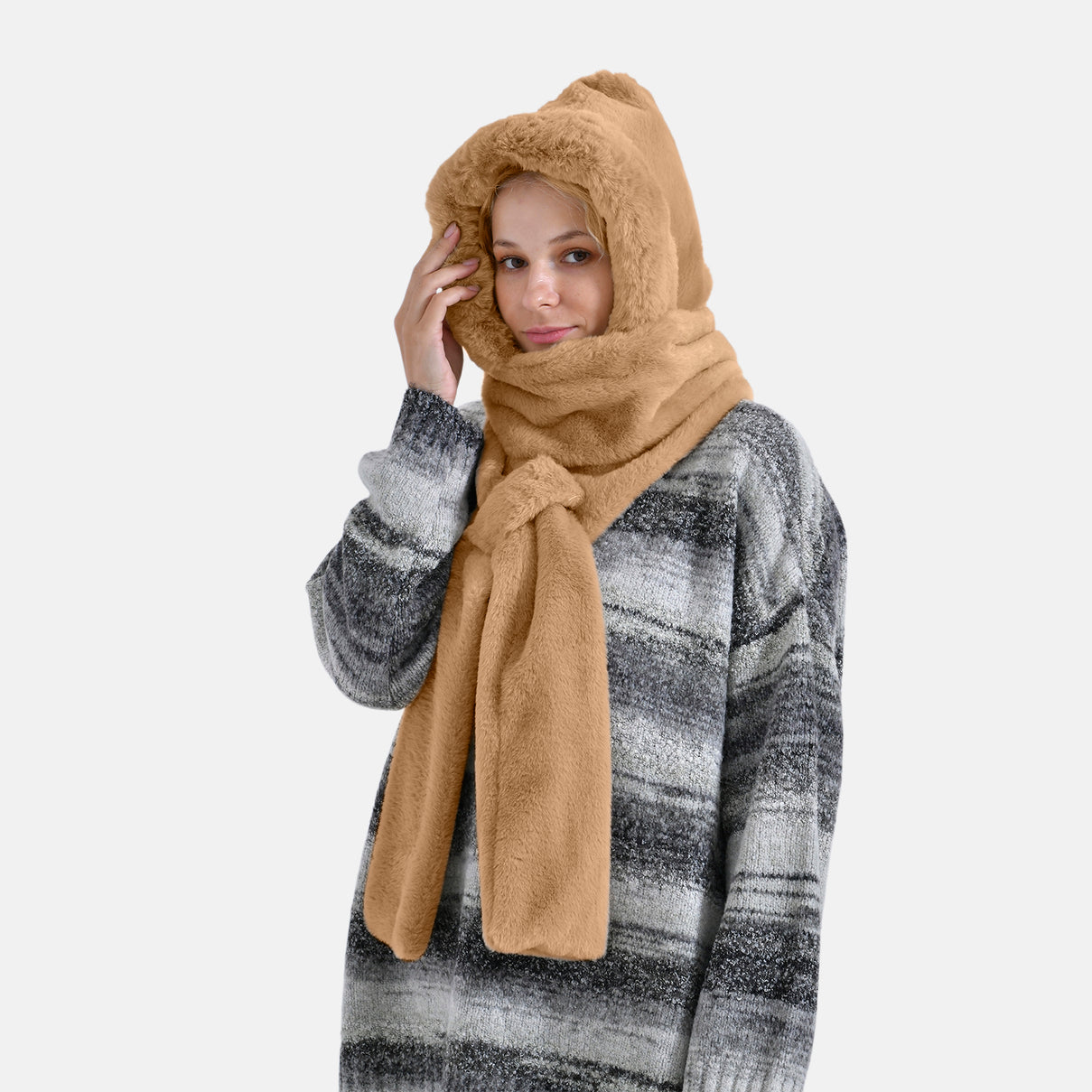 Super Soft Plush Hat and Scarf Set - Light Brown 8273243 2