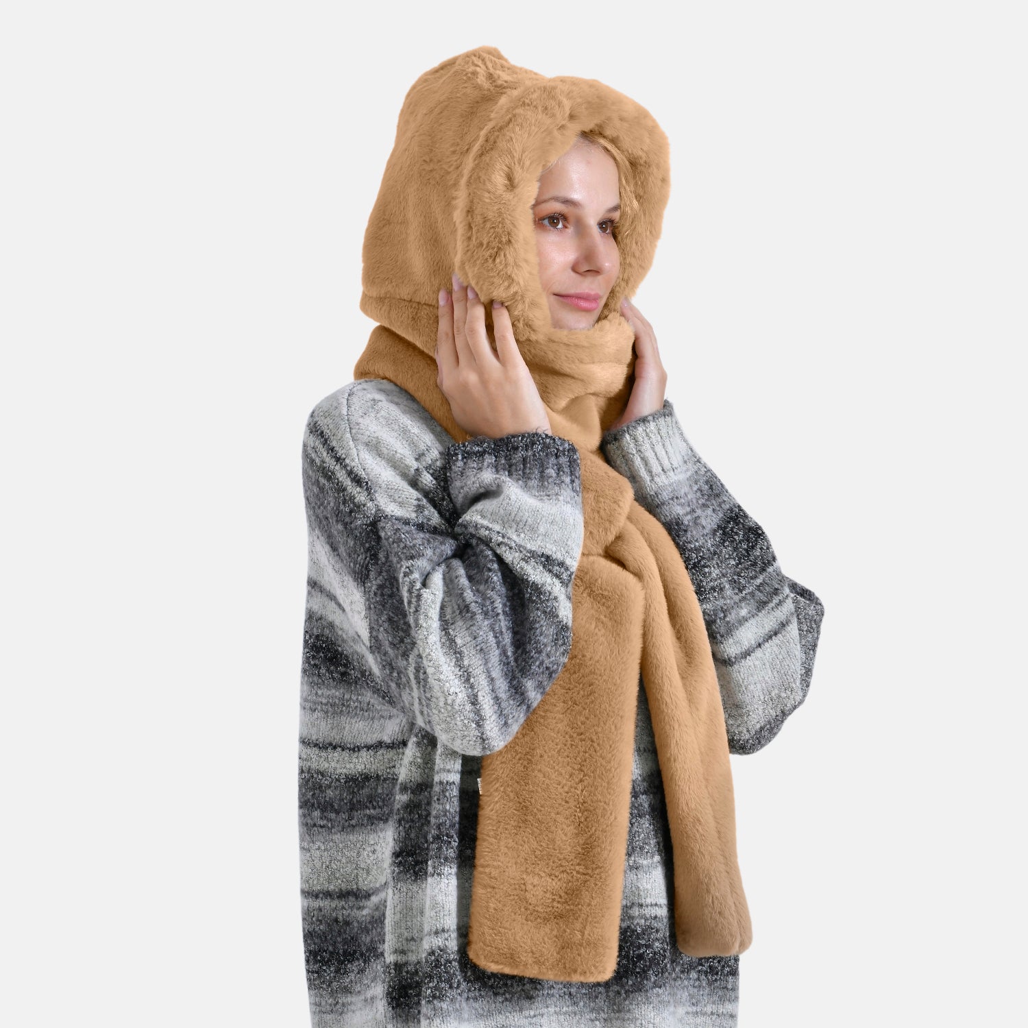 Super Soft Plush Hat and Scarf Set - Light Brown V32364339 3