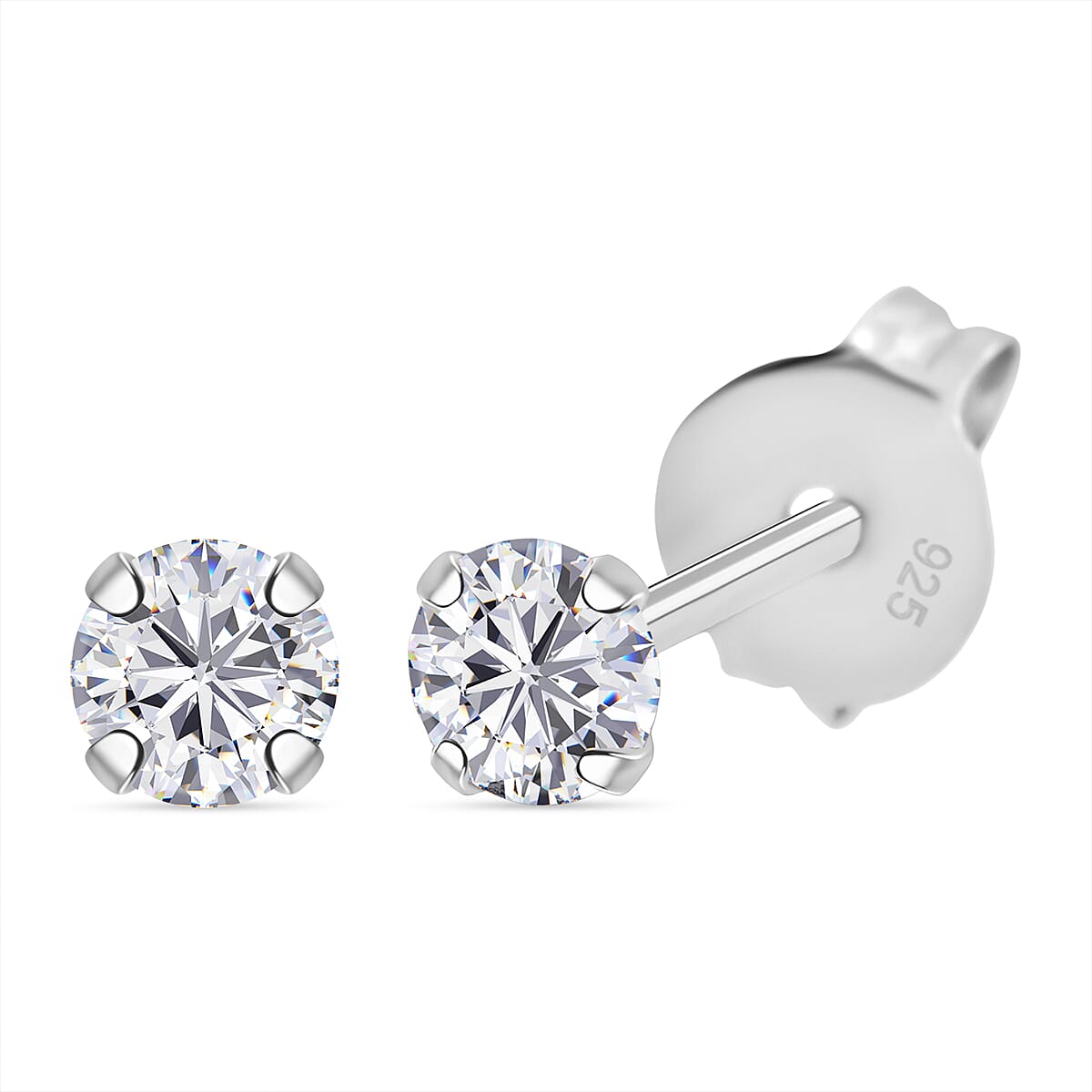 LUXURIANT Lab Grown Diamond Solitaire Stud Earring with Push Back in Rhodium Overlay Sterling Silver (SI-GH) 8273291 0
