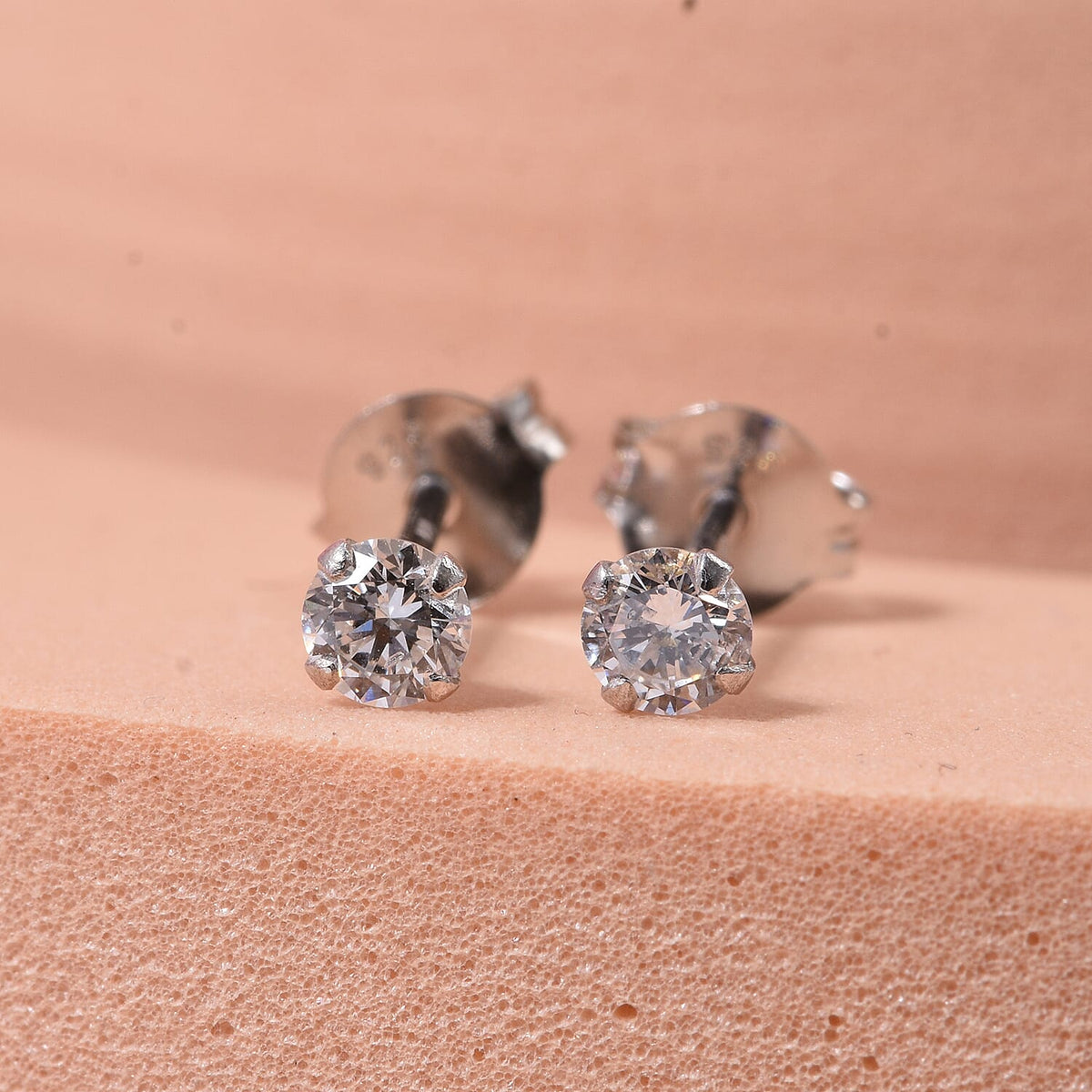 LUXURIANT Lab Grown Diamond Solitaire Stud Earring with Push Back in Rhodium Overlay Sterling Silver (SI-GH) 8273291 2