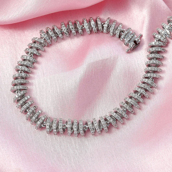 LUXURIANT 4 Ct. Lab Grown Diamond Spiral Bracelet (Size - 7.5) in Rhodium Overlay Sterling Silver 8273327 2
