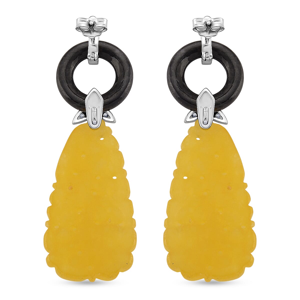D'Joy Honey Jade, Red Garnet, Black Jade &amp; White Cubic Zirconia Beads Earring with Push Back in Rhodium Overlay Sterling Silver 45.00 Ct. 8273590 4