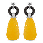 D'Joy Honey Jade, Red Garnet, Black Jade & White Cubic Zirconia Beads Earring with Push Back in Rhodium Overlay Sterling Silver 45.00 Ct.