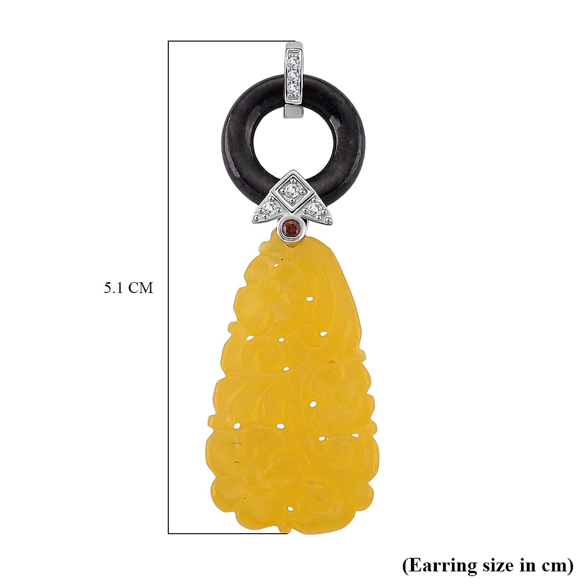 D'Joy Honey Jade, Red Garnet, Black Jade &amp; White Cubic Zirconia Beads Earring with Push Back in Rhodium Overlay Sterling Silver 45.00 Ct. 8273590 5