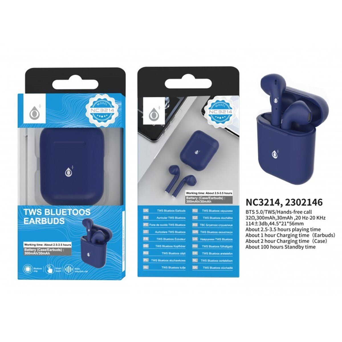 Wireless Earphones High-Quality Sound, Noise-Canceling, Long Battery Life, Touch-Controlled with Microphones - Navy V32516761 0