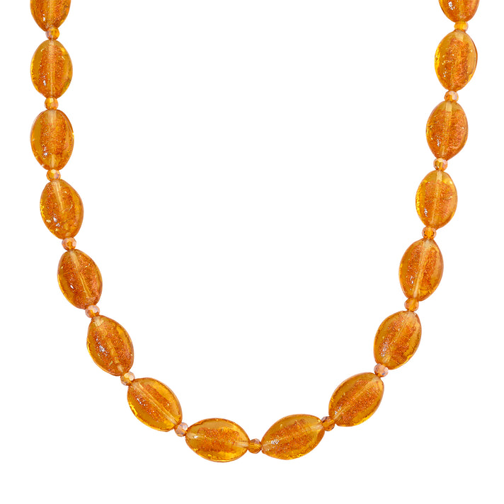 Champagne Colour Murano Style Glass and Champagne Glass Necklace (Size 20) with Magnetic Clasp in Silver Tone V32666194 1