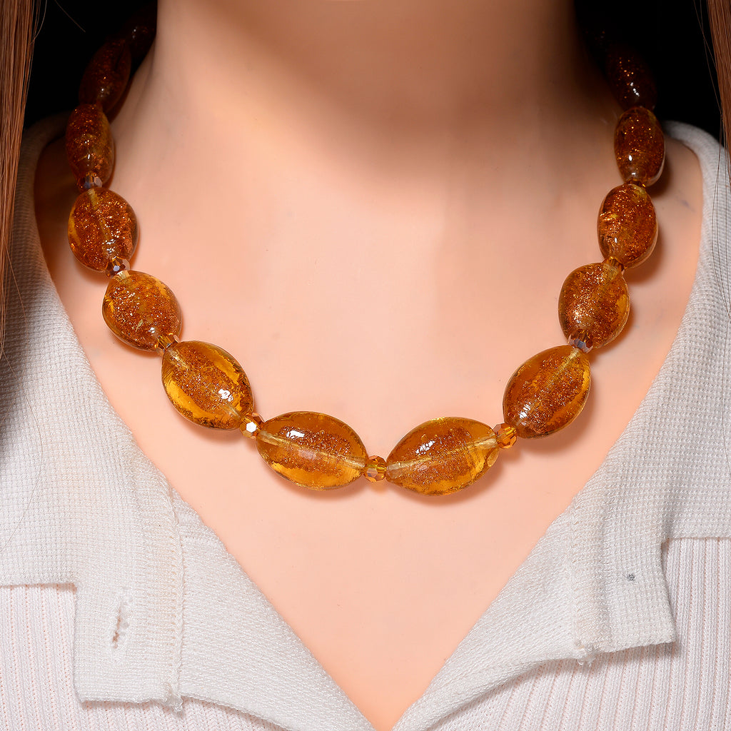 Champagne Colour Murano Style & Champagne Glass Necklace (Size 20) with Magnetic Clasp in Silver Tone_8274130_1