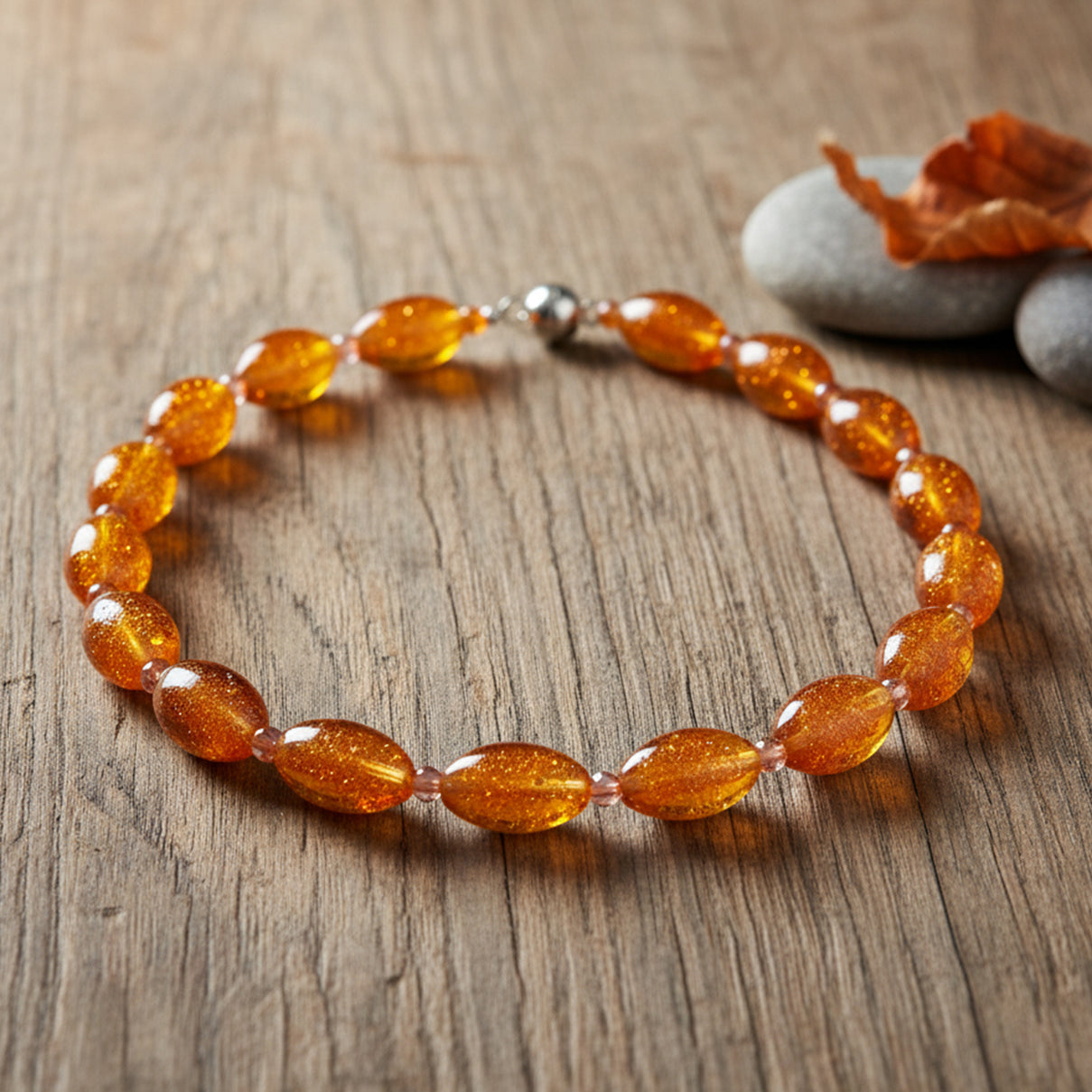Champagne Colour Murano Style Glass and Champagne Glass Necklace (Size 20) with Magnetic Clasp in Silver Tone V32518286 3