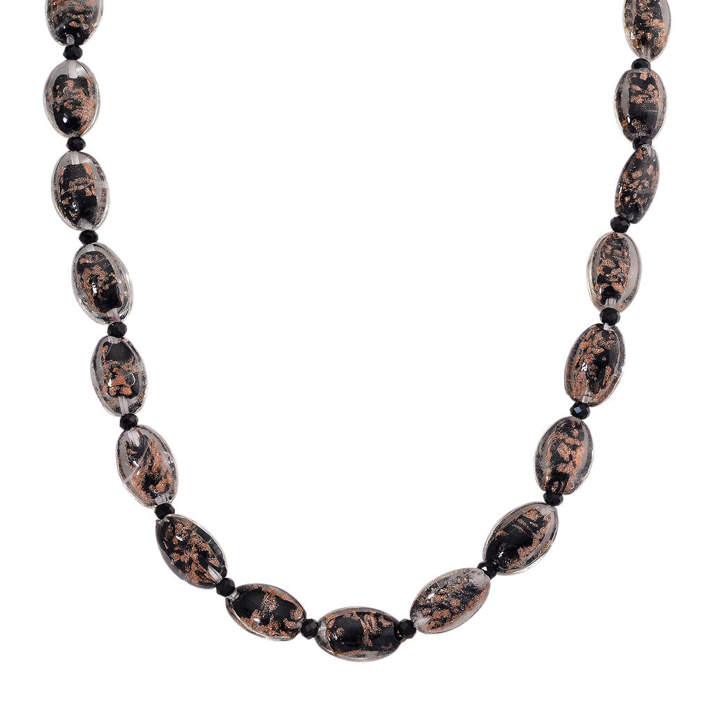 Black Colour Murano Style Glass & Black Glass Necklace (Size 20) Magnetic Clasp in Silver Tone_8274132