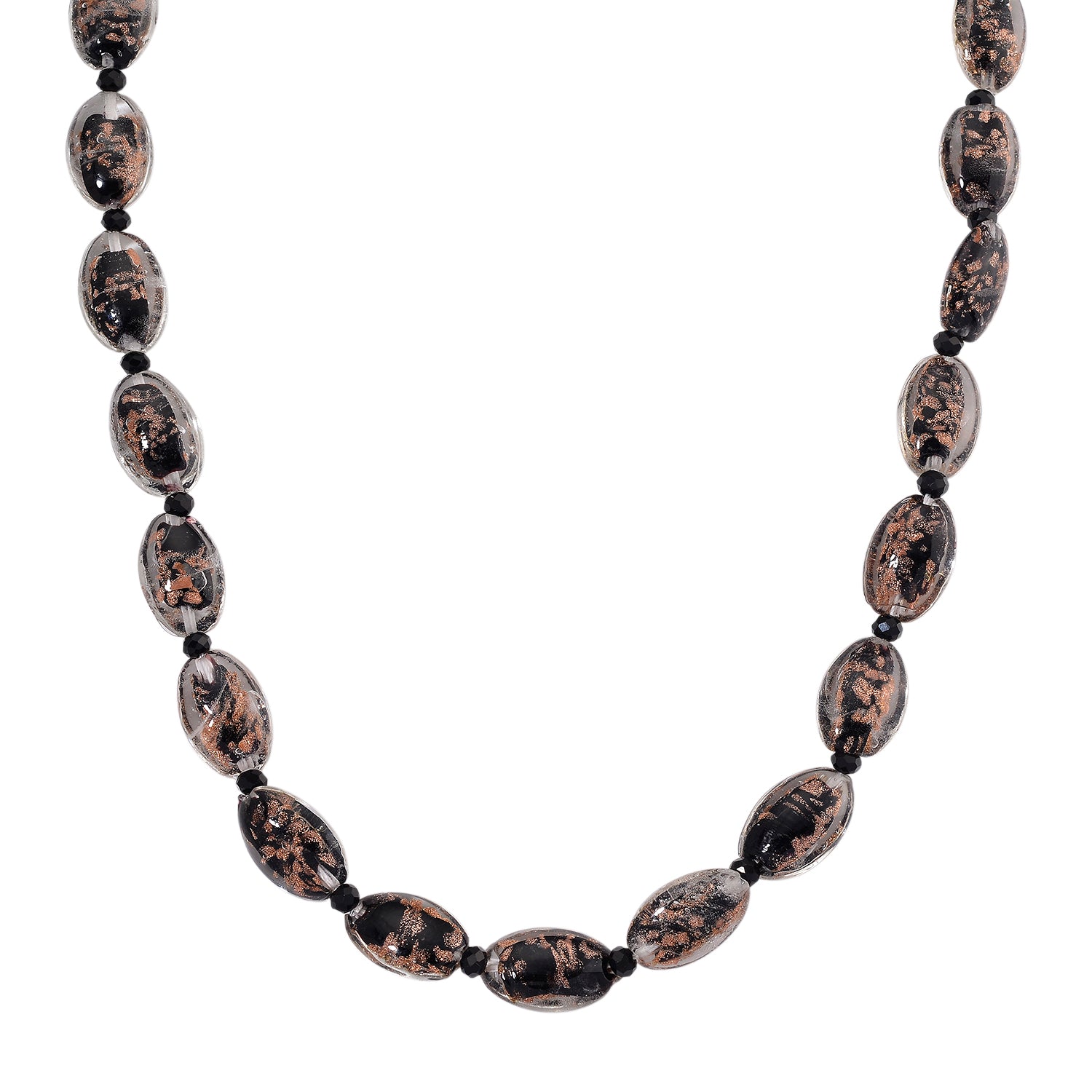 Black Colour Murano Style Glass and Black Glass Necklace (Size 20) Magnetic Clasp in Silver Tone V32518294 0