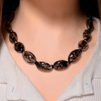 Black Colour Murano Style Glass & Black Glass Necklace (Size 20) Magnetic Clasp in Silver Tone_8274132_1
