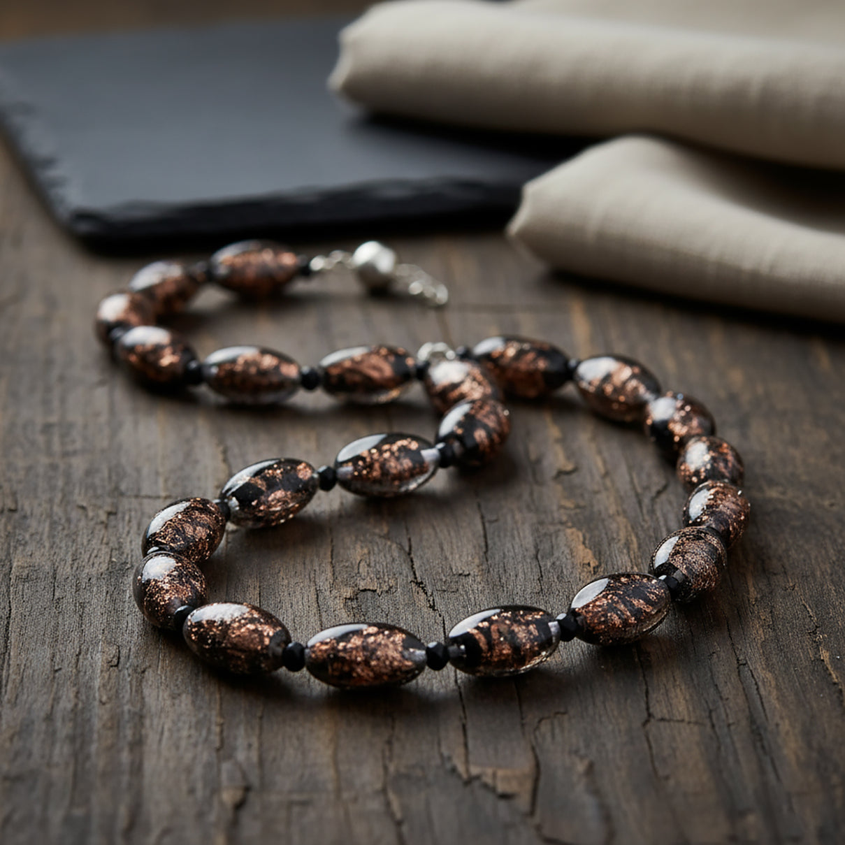 Black Colour Murano Style Glass and Black Glass Necklace (Size 20) Magnetic Clasp in Silver Tone V32518294 3