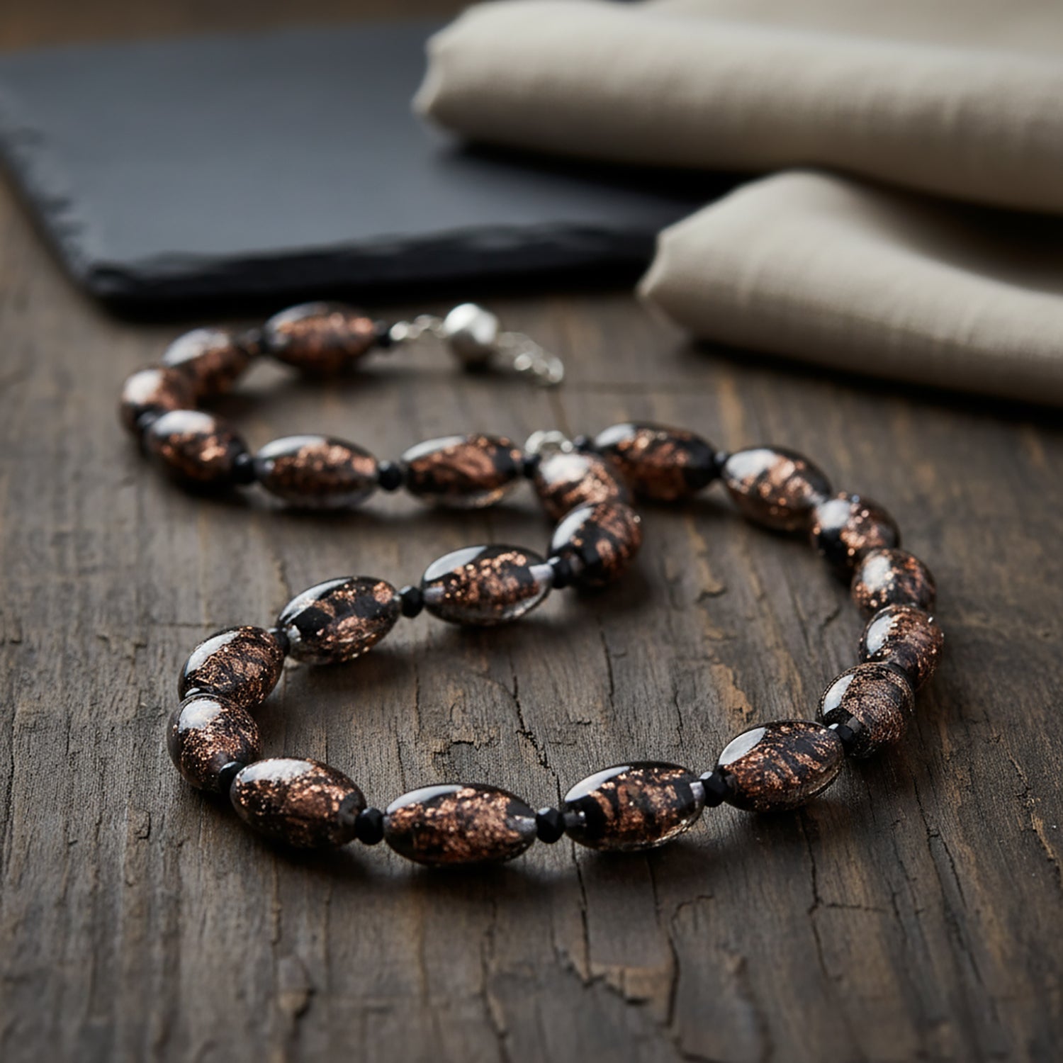 Black Colour Murano Style Glass and Black Glass Necklace (Size 20) Magnetic Clasp in Silver Tone V32518294 3