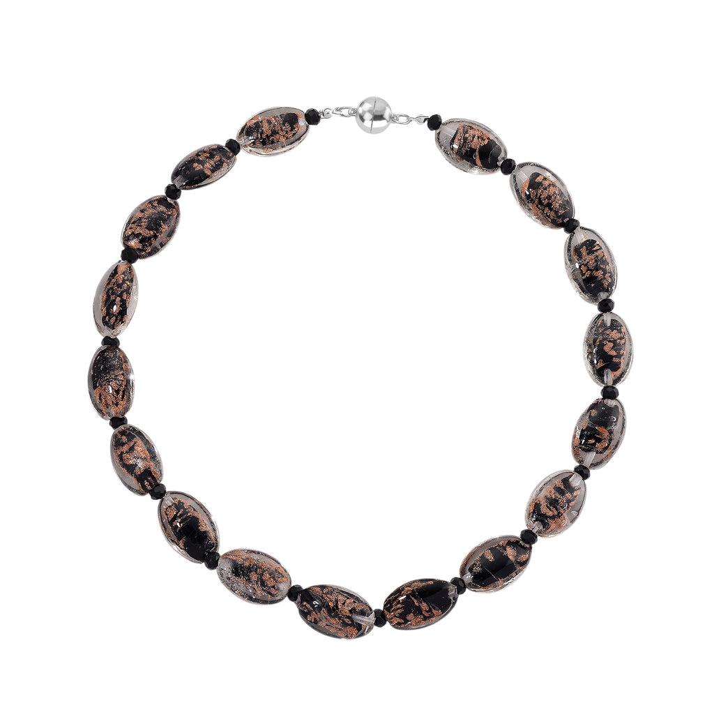 Black Colour Murano Style Glass & Black Glass Necklace (Size 20) Magnetic Clasp in Silver Tone_8274132_3