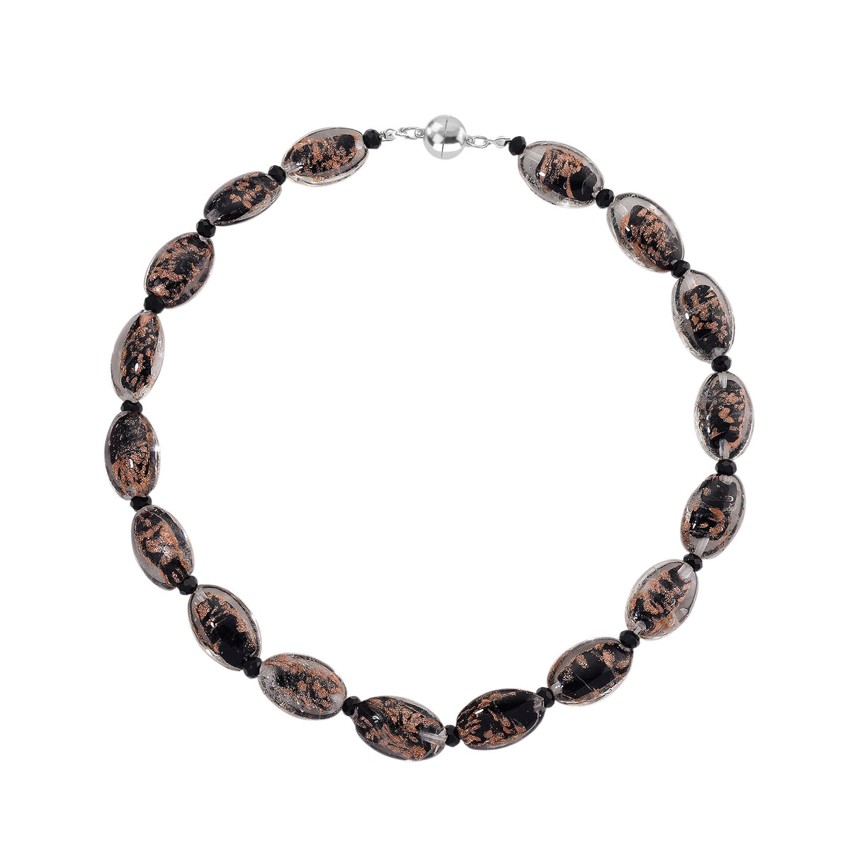 Black Colour Murano Style Glass and Black Glass Necklace (Size 20) Magnetic Clasp in Silver Tone V32518294 4