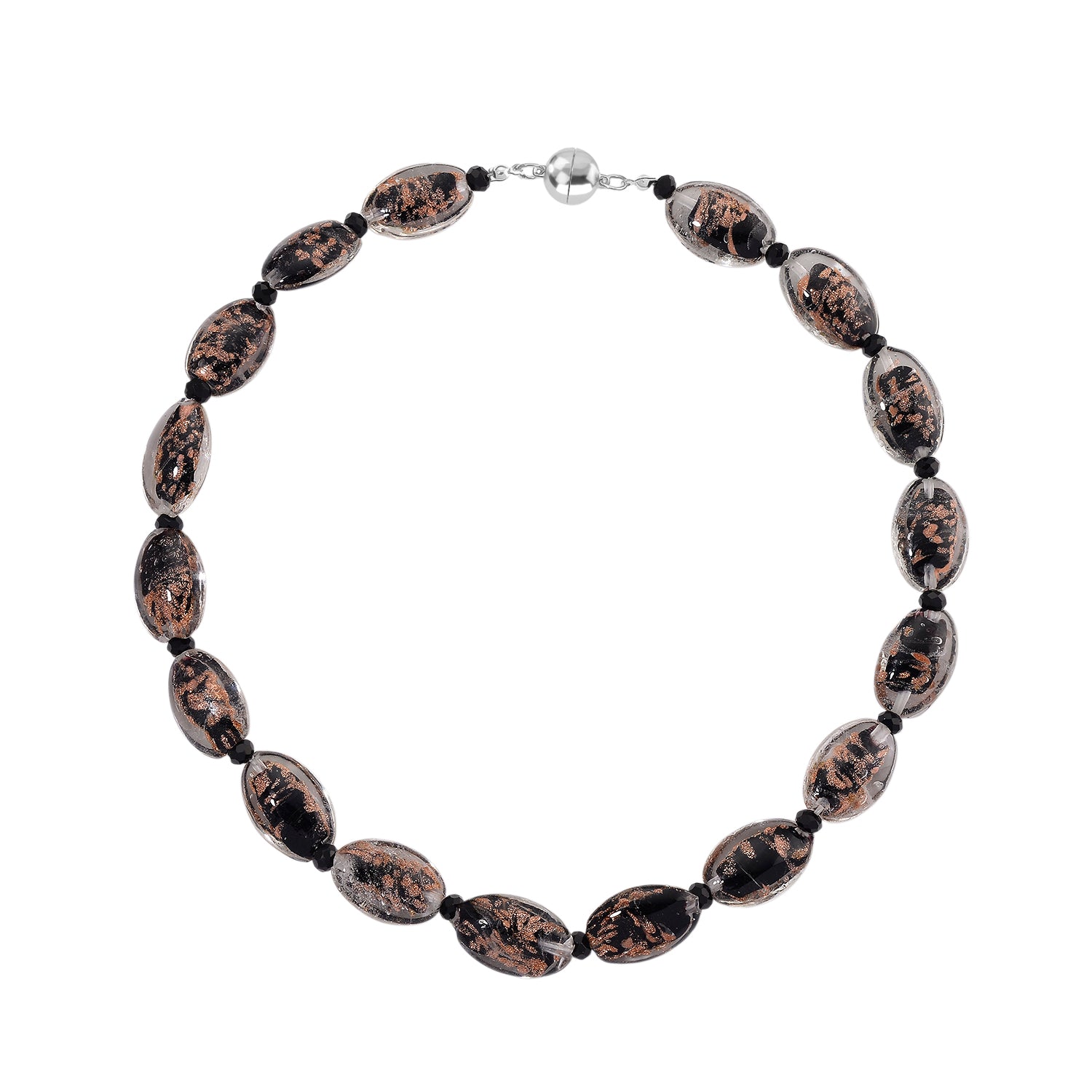 Black Colour Murano Style Glass and Black Glass Necklace (Size 20) Magnetic Clasp in Silver Tone V32518294 4