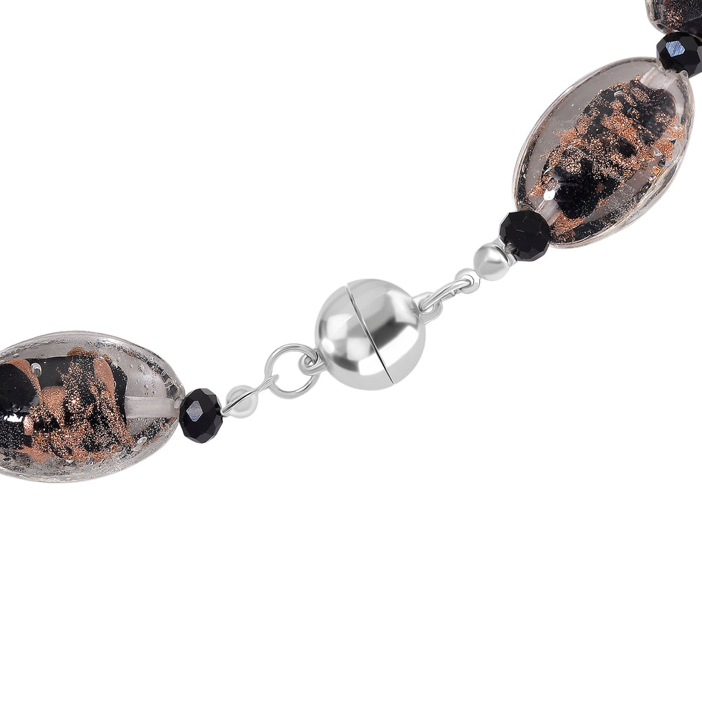 Black Colour Murano Style Glass & Black Glass Necklace (Size 20) Magnetic Clasp in Silver Tone_8274132_4
