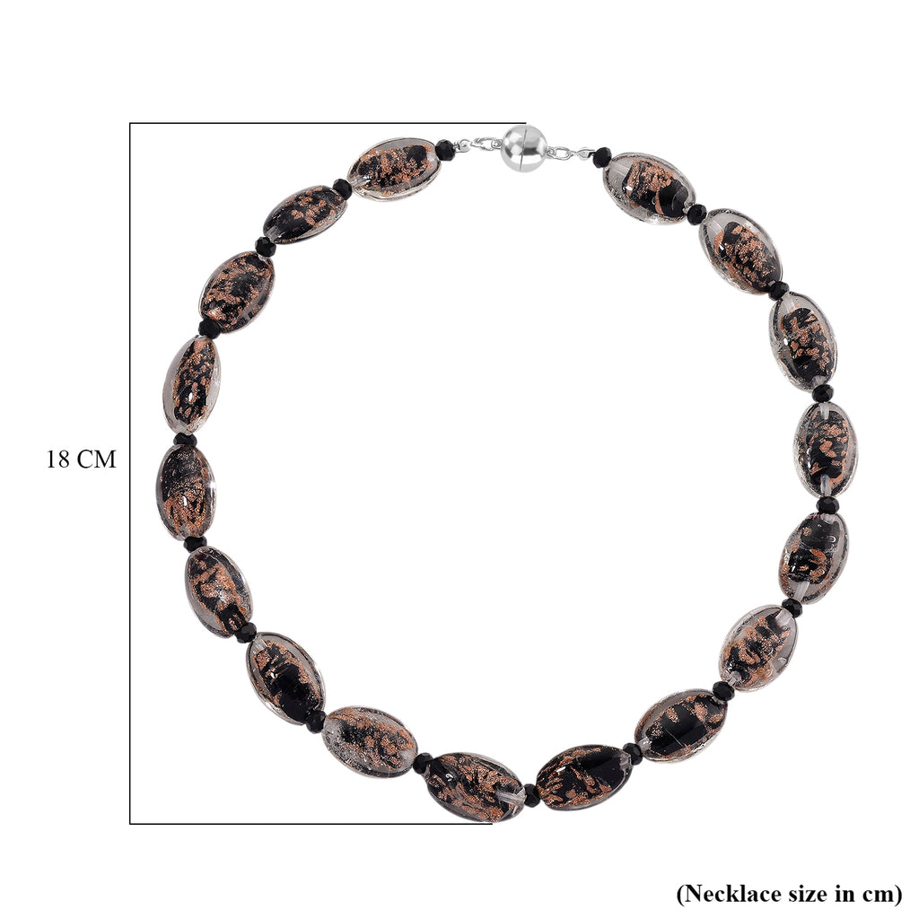 Black Colour Murano Style Glass & Black Glass Necklace (Size 20) Magnetic Clasp in Silver Tone_8274132_5