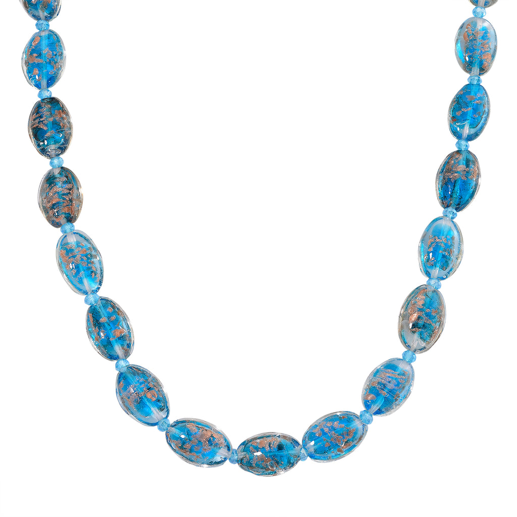 Blue Colour Murano Style & Blue Glass Necklace (Size 20) with Magnetic Clasp in Silver Tone_8274133