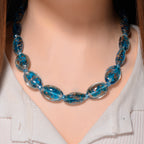 Blue Colour Murano Style & Blue Glass Necklace (Size 20) with Magnetic Clasp in Silver Tone_8274133_2