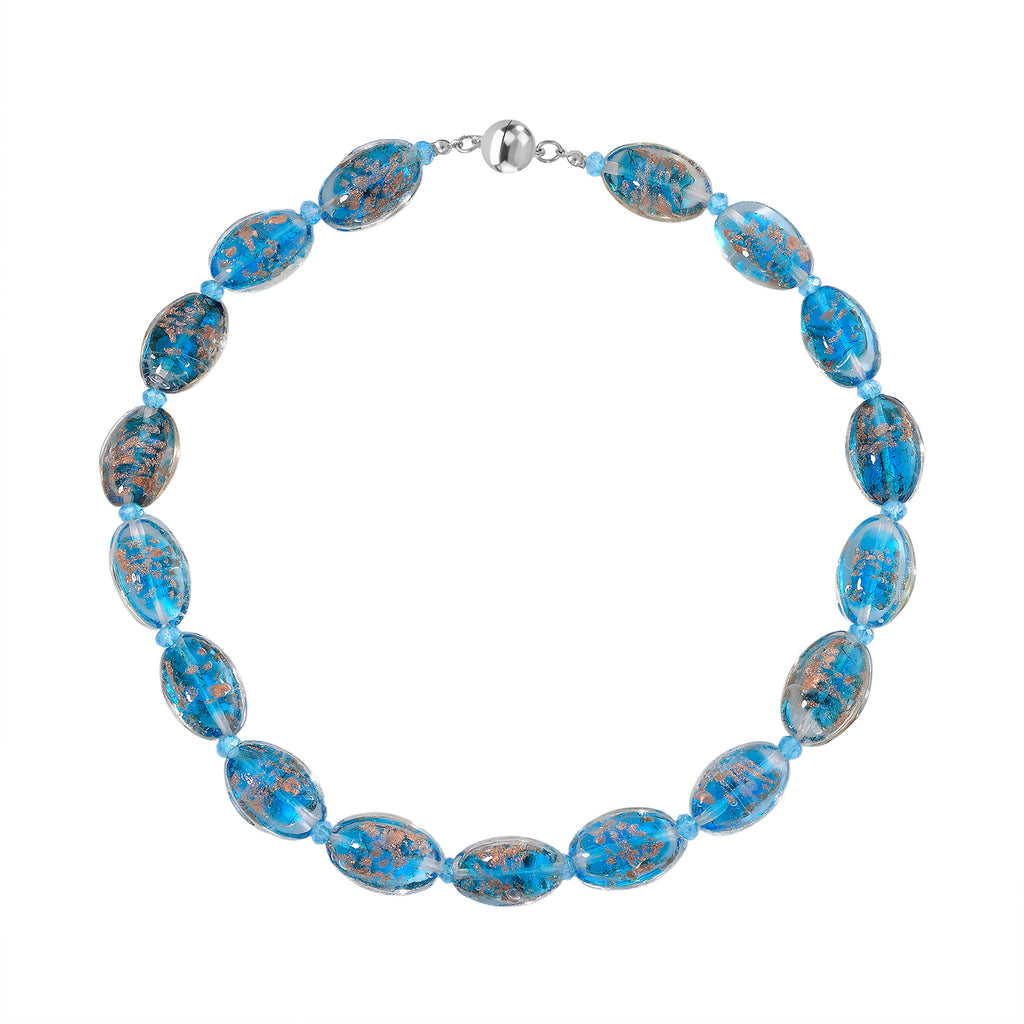 Blue Colour Murano Style & Blue Glass Necklace (Size 20) with Magnetic Clasp in Silver Tone_8274133_3