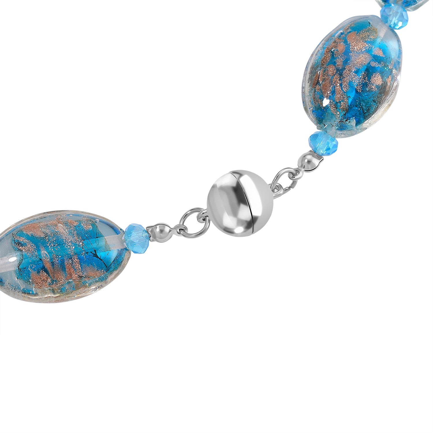 Blue Colour Murano Style Glass and Blue Glass Necklace (Size 20) with Magnetic Clasp in Silver Tone V32519080 5
