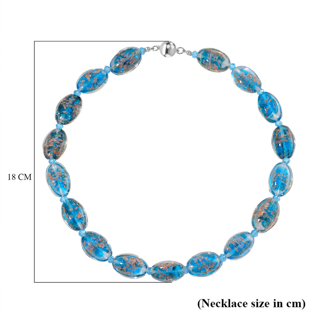 Blue Colour Murano Style & Blue Glass Necklace (Size 20) with Magnetic Clasp in Silver Tone_8274133_5