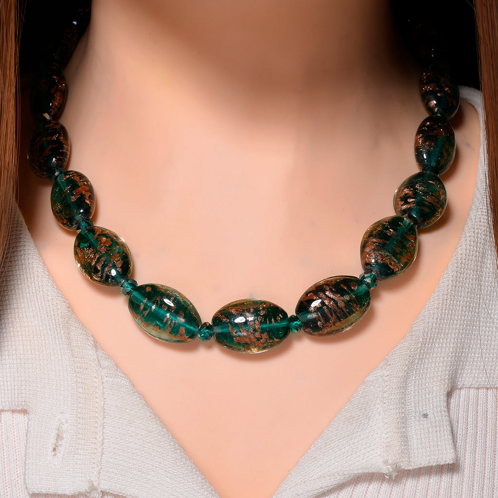 Green Colour Murano Style Glass & Green Glass Necklace (Size 20) with Magnetic Clasp_8274134_2