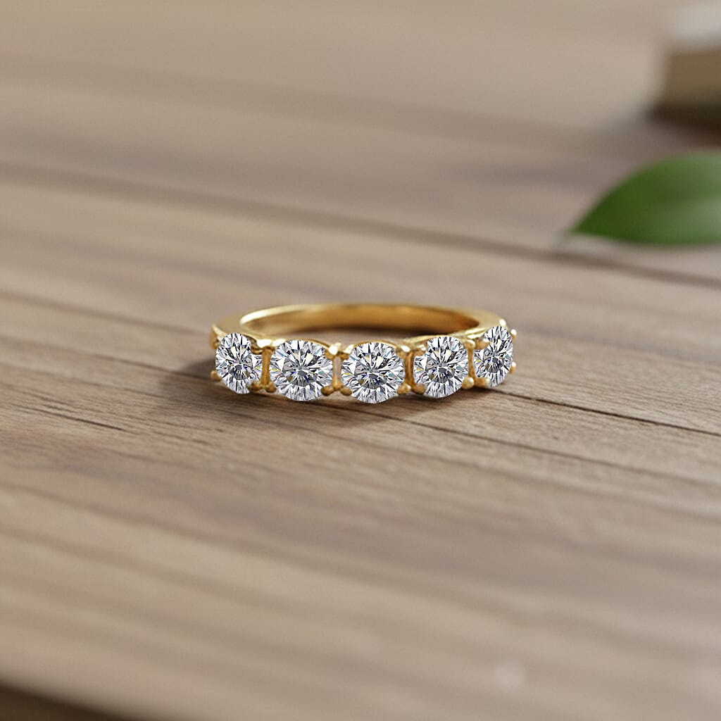 D'Joy GRA Certified 1.1 Ct. Moissanite VVS-D Half Eternity 5 Stone Band Ring in Yellow Gold Plated Sterling Silver 8274216 2