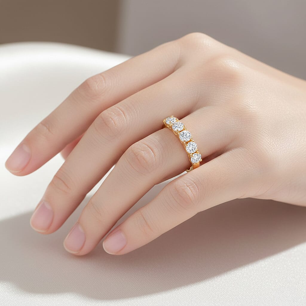 D'Joy GRA Certified 1.1 Ct. Moissanite VVS-D Half Eternity 5 Stone Band Ring in Yellow Gold Plated Sterling Silver 8274216 3