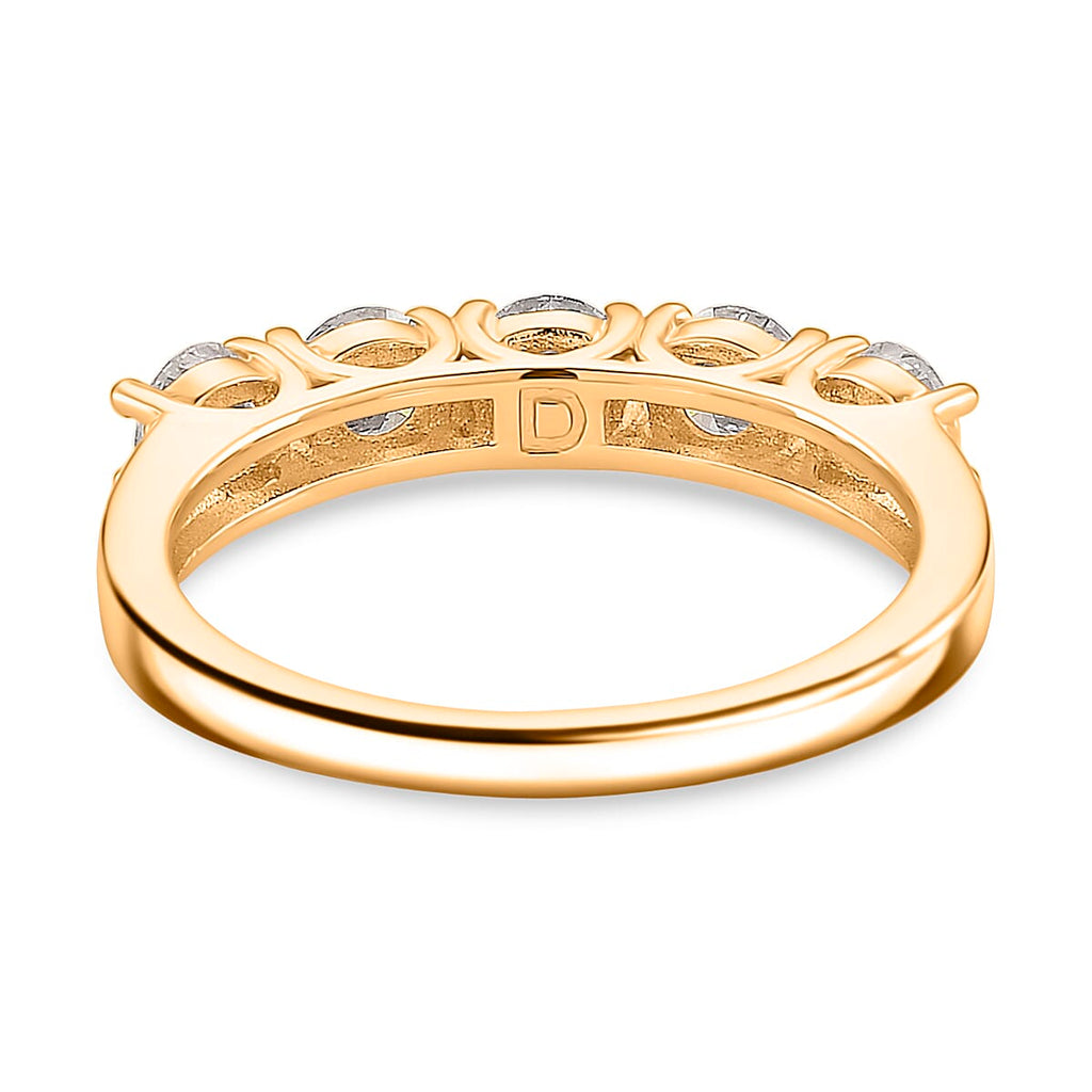 D'Joy GRA Certified Moissanite (VVS-D) Half Eternity 5 Stone Band Ring in Yellow Gold Plated Sterling Silver 1.10 Ct._8274216_4