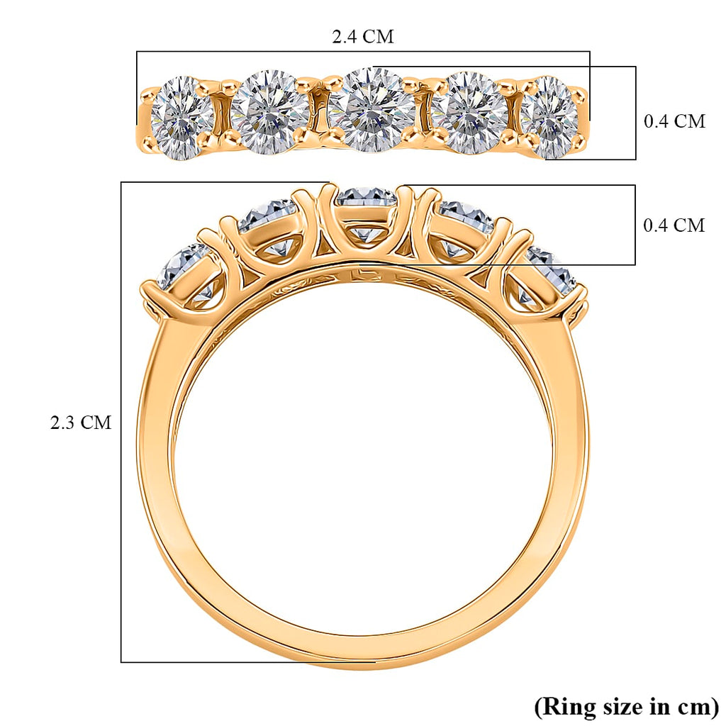 D'Joy GRA Certified Moissanite (VVS-D) Half Eternity 5 Stone Band Ring in Yellow Gold Plated Sterling Silver 1.10 Ct._8274216_5
