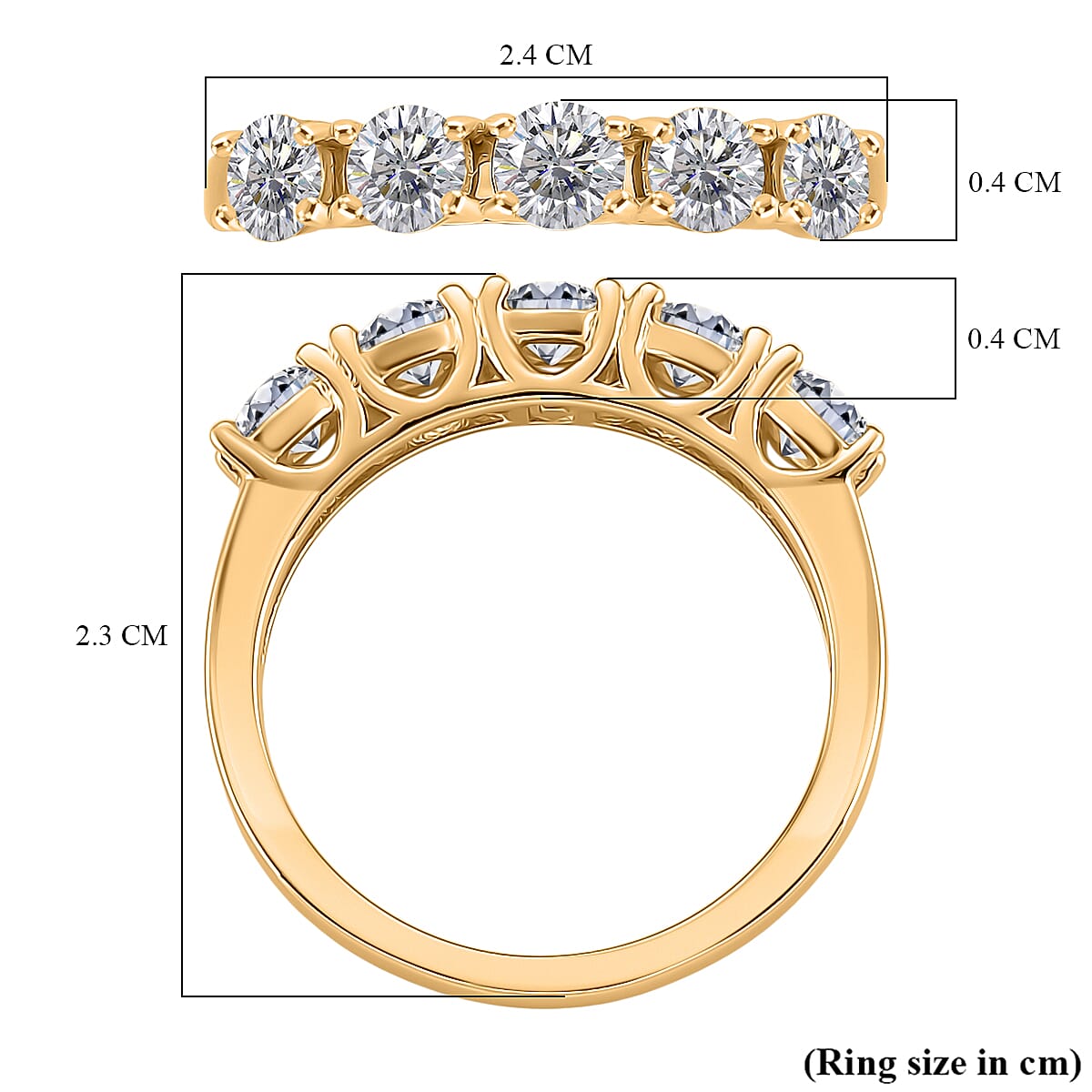 D'Joy GRA Certified 1.1 Ct. Moissanite VVS-D Half Eternity 5 Stone Band Ring in Yellow Gold Plated Sterling Silver 8274216 6