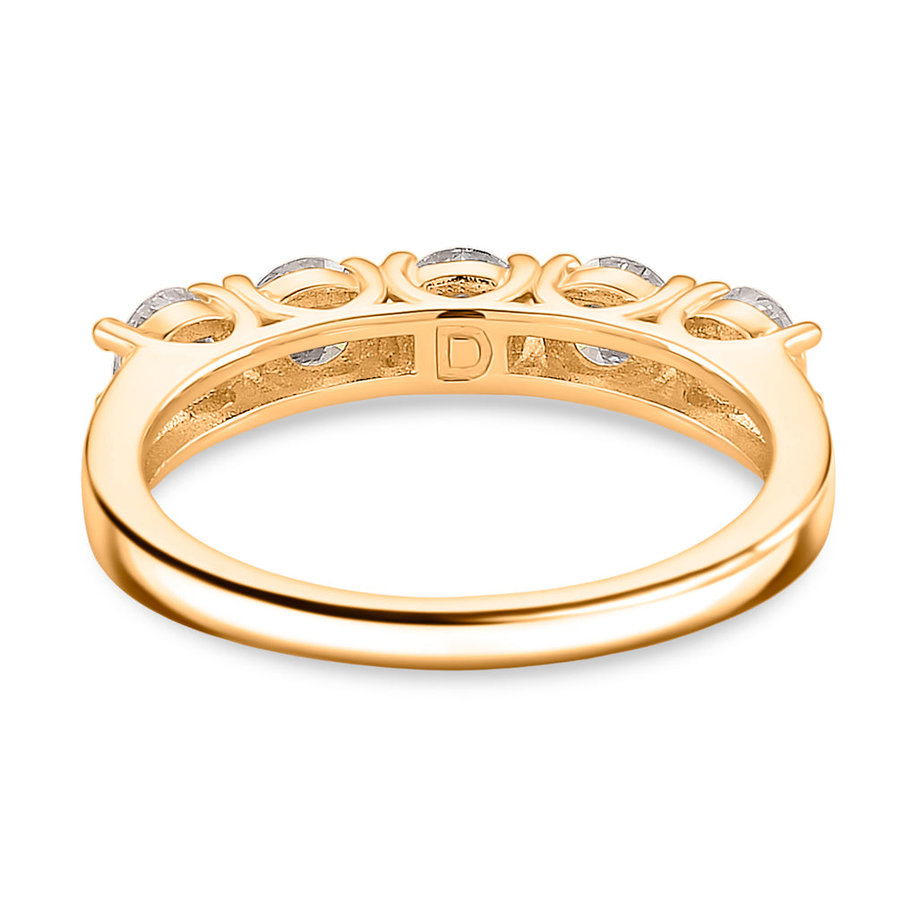 D'Joy GRA Certified Moissanite (VVS-D) Half Eternity 5 Stone Band Ring in Yellow Gold Plated Sterling Silver 1.10 Ct._8274218_4