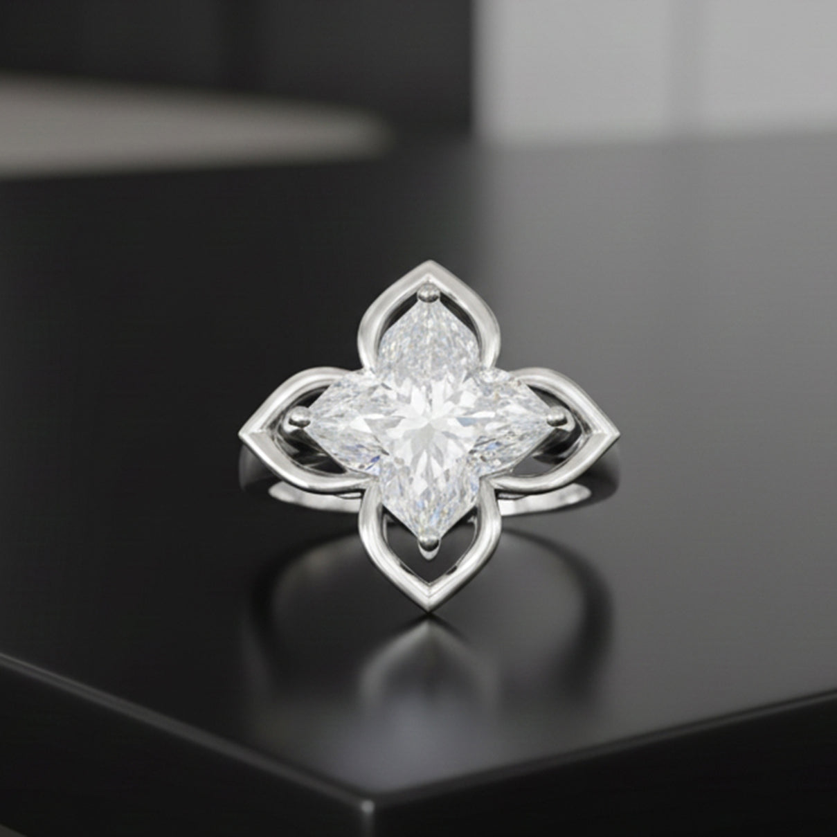 D'Joy 6 Ct. Moissanite Lily Ring in Rhodium Overlay Sterling Silver V32534056 2