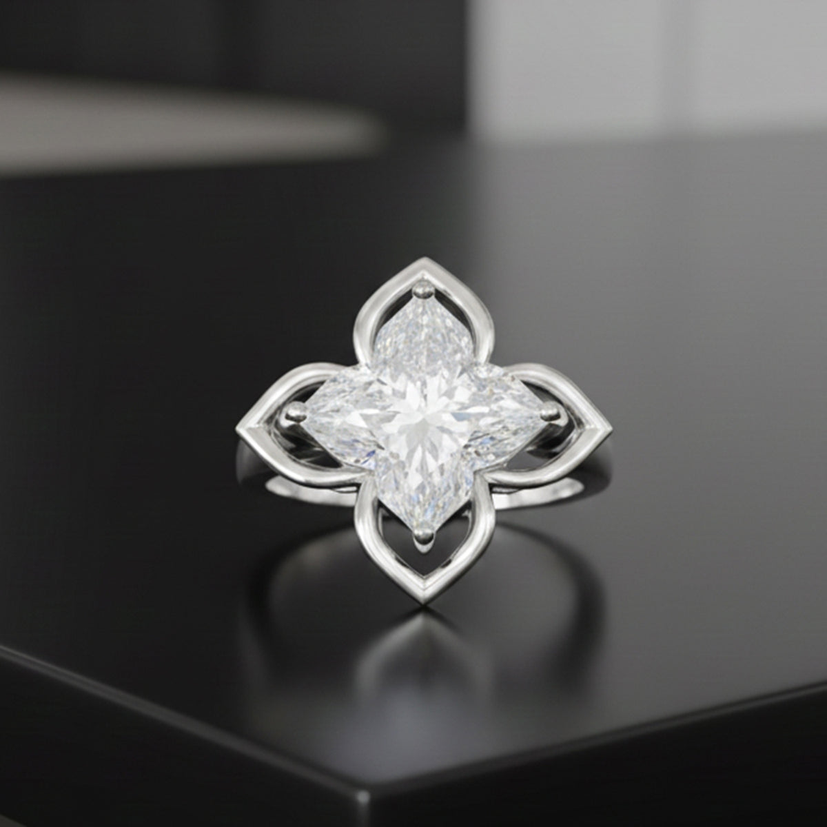 D'Joy 6 Ct. Moissanite Lily Ring in Rhodium Overlay Sterling Silver V32514039 2