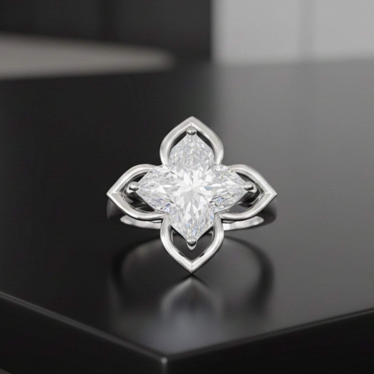 D'Joy 6 Ct. Moissanite Lily Ring in Rhodium Overlay Sterling Silver V32514039 2