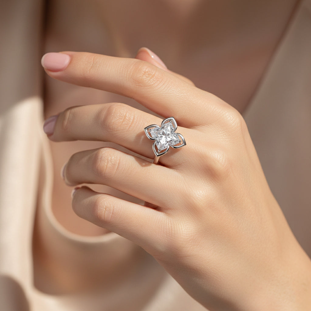 D'Joy 6 Ct. Moissanite Lily Ring in Rhodium Overlay Sterling Silver V32514039 3